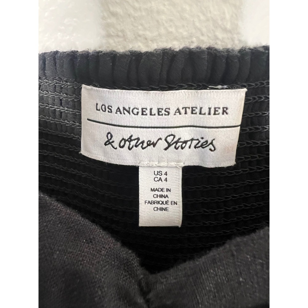 & Other Stories Black Linen Blend Puff Sleeve  Midi Dress with Slit Size 4 - Picture 6 of 9